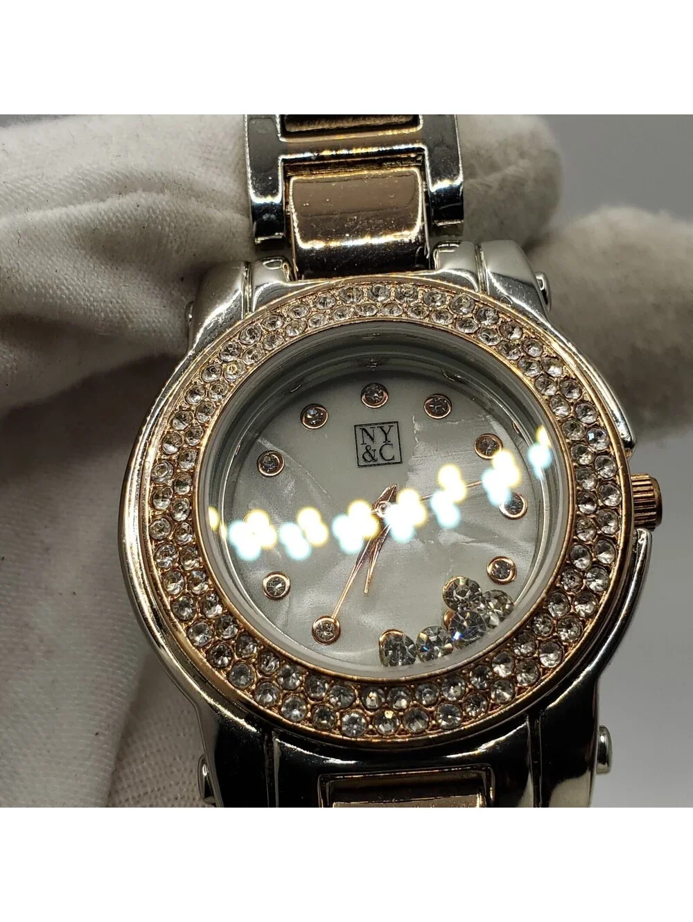 NY&C Rhinestone Womens Watch 34mm Two Tone New Battery